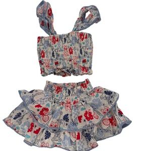 Cat & Jack Disney Girls Lilo & Stitch Smocked Top and Ruffle Skirt Set XS/S